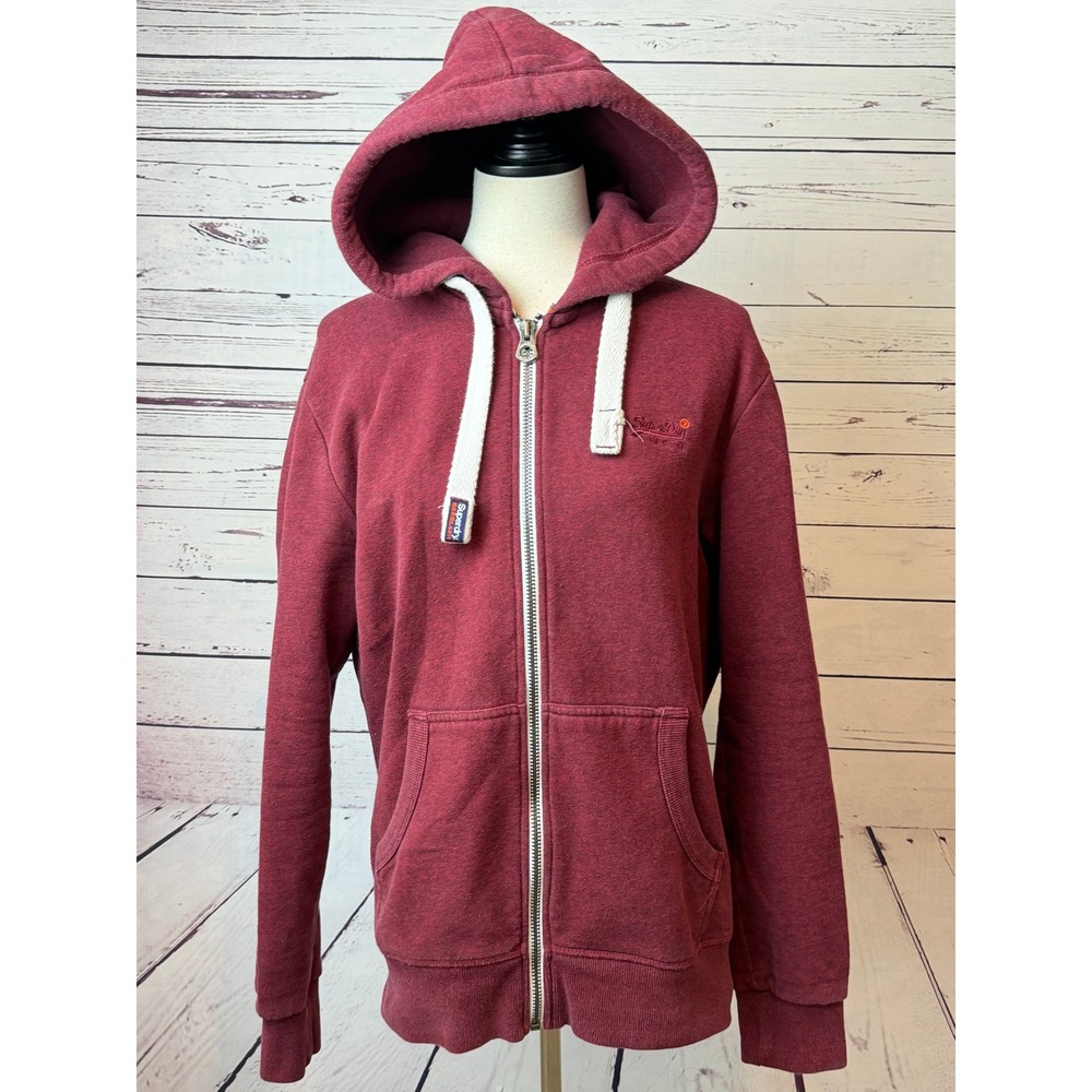 Superdry Full Zip Hoodie Sweatshirt Jacket Small Orange Label Fleece Outdoor Red